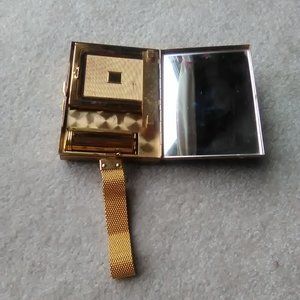 1940's Vintage Gold Tone Makeup Compact and Cigarette Case Wristlet/Clutch